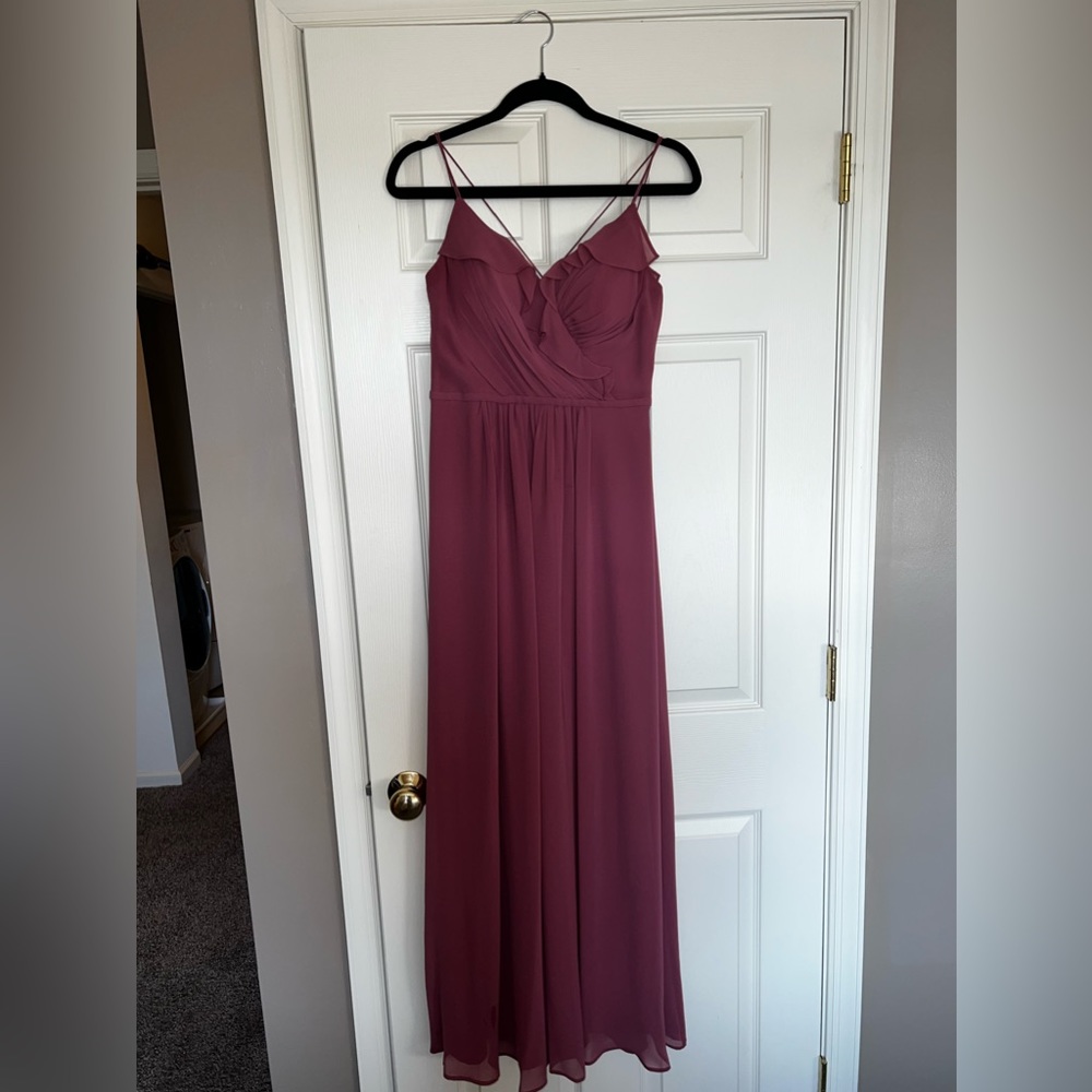Levkoff Rosewood Chiffon V-Neck A-line Dress style 7154